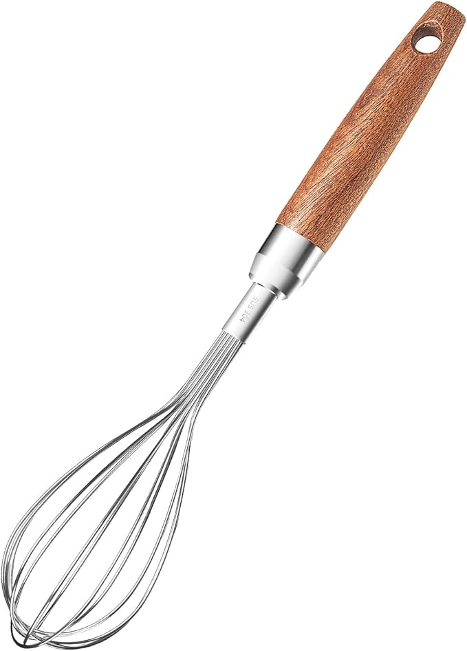 Whisk for Cooking,Stainless Steel Wire Wooden Handle Kitchen Multi Function Non Stick Balloon Whisk Egg Beater for Blending Whisking Beating Frothing Stirring Batters (11"L x 2.1"W)