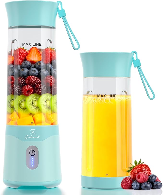 COKUNST Portable Blender, USB C Rechargeable Personal Blender, Small Smoothie & Shake Maker with 6 Blades, Compact Travel Mini Juicer Cup with Extra Lid for Home, Gym, Office, 18oz, Green
