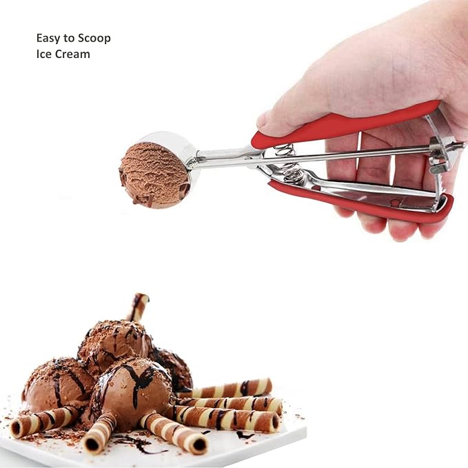 Ice Cream Scoop, Cookie Scoop, 3 Tbsp/ 45 ml/ 1.5 oz Cookie Scoops for Baking, 18/8 Stainless Steel Cookie Scooper for Baking, Ice Cream Scooper with Trigger Release, Cookie Dough Scoop (Red)