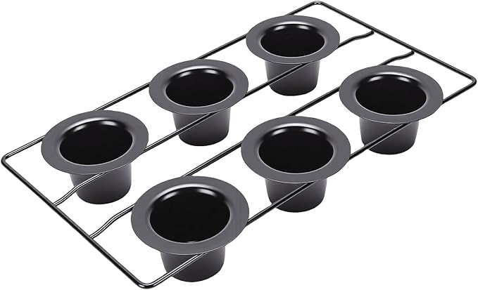 TOPINCN 6 Cup Popover Pan, Non Stick Carbon Steel Bakeware for Muffins Popovers, with Wire Rack for Even Baking and Easy Cleanup