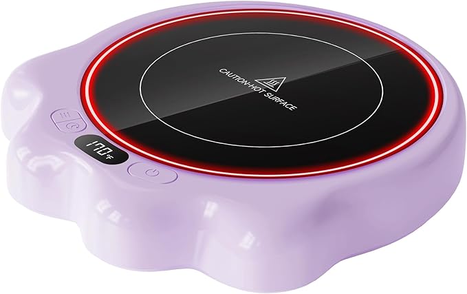 Gaiatop Mug Warmer, 50W Cute Cat Paw Cup Warmers, 3 Temp Settings, 2-10H Auto Shut Off, Coffee Accessories Keep Beverage Hot for Desk and Home, Heated Plate Stocking Stuffers for Tea Candle Purple