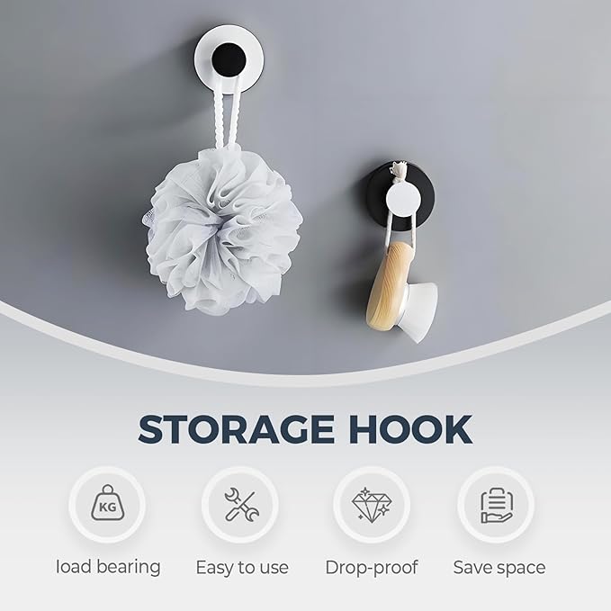 Suction Cup Hooks for Wreaths on Glass, 2025 New No Drill Suction Cup Hooks for Shower, Wreath Hanger Holder for Front Door, Upgraded Towel Hooks for Window Bathroom Mirrors (1, Black White)