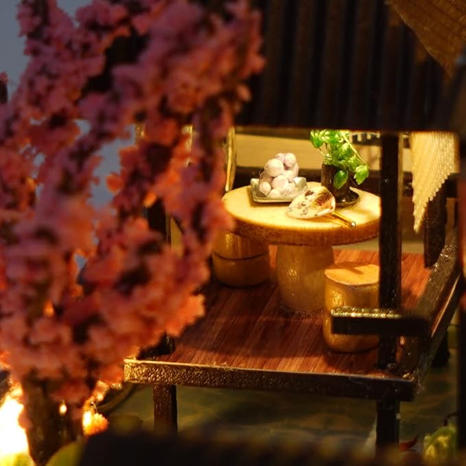 CUTEBEE Dollhouse Miniature with Furniture, DIY Wooden Dollhouse Kit Plus Dust Proof, Creative Room Idea (Japanese Garden House)