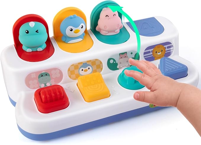 Montessori Cause and Effect Toy 6-12 Months, Baby Push Button Pop Up Animal Toy, Interactive Sensory Toys for Toddlers 1 2 3, Developmental Educational Toy for Boys Girls 9 10 11 Months