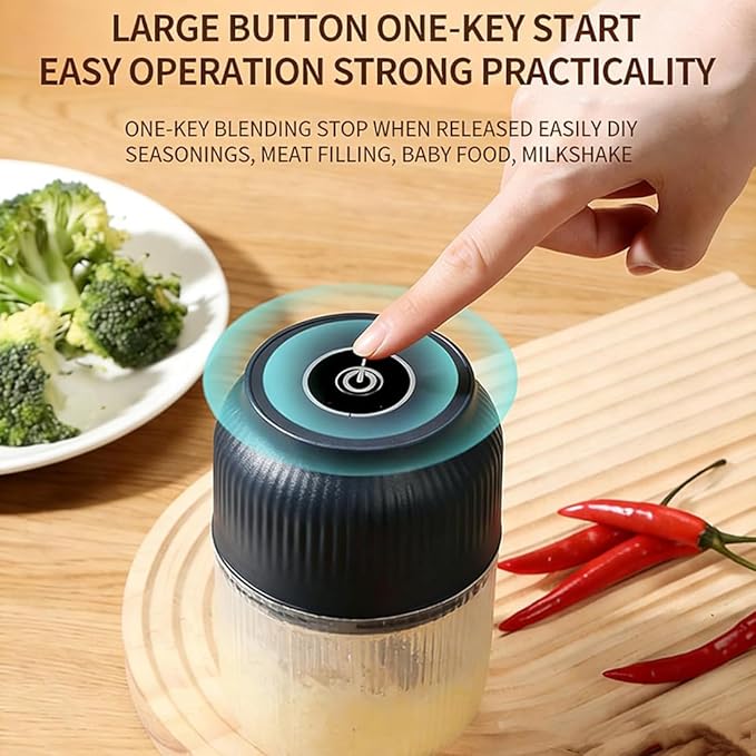 Electric Garlic Chopper, Mini Portable Veggie Cutter, Garlic Grinder Masher Onion Chopper, Quick & Compact, for Ginger, Chili, Fruit, Meat (Blue)