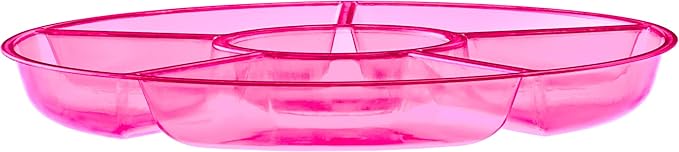 Plasticpro 6 Sectional Round Plastic Serving Tray/Platters Pink Pack of 4