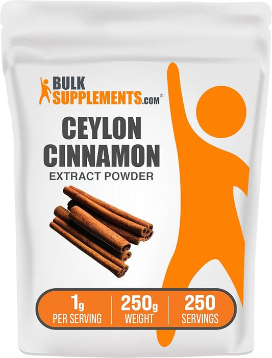 BulkSupplements.com Ceylon Cinnamon Extract Powder - Cinnamon Extract, Cinnamon Ceylon - Cinnamon Supplement, Pack of 1 - Gluten Free & Soy Free, 1000mg per Serving, 250g (8.8 oz)