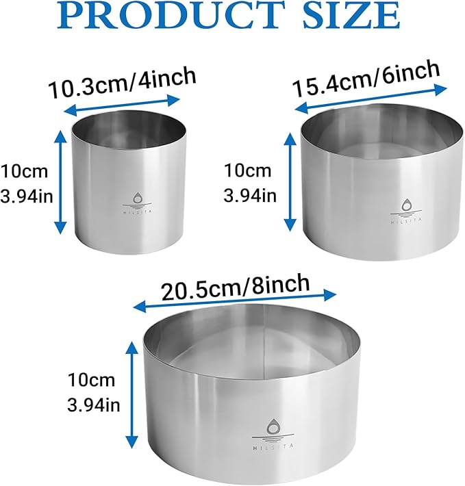 3Pcs Cake Molds for Baking, Seamless Stainless Steel Mousse Cake Rings, Mousse Ring Mold Round for Bakeware Tools-4/6/8in (3.94''H)