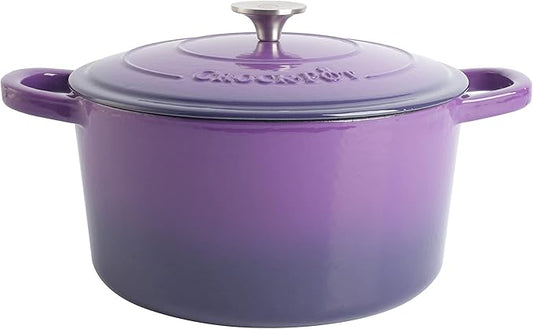 Crock-Pot Artisan 7-Quart Round Enameled Cast Iron Dutch Oven – Lavender Purple, Durable Heavy-Duty Cookware for Slow Cooking, Baking, Roasting with Lid