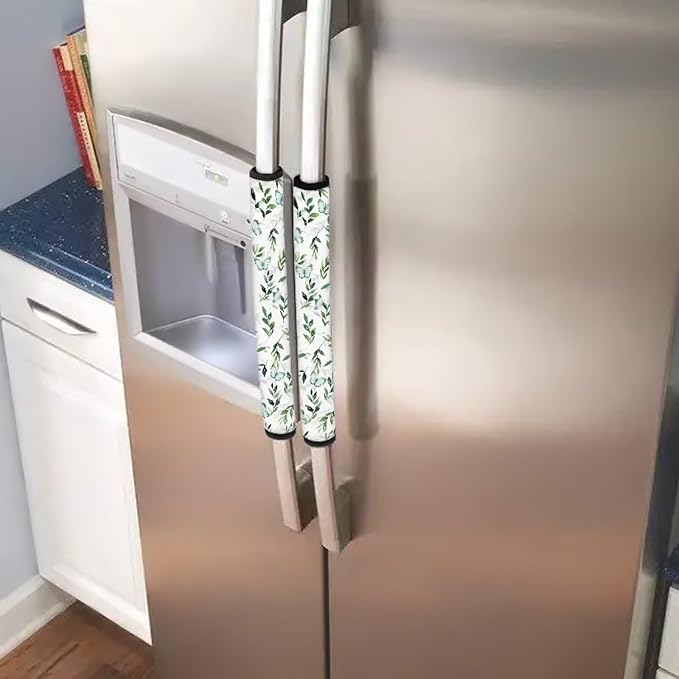 6 PCS Refrigerator Door Handle Covers, Anti-Slip Appliance Gloves for Ovens & Dishwashers, Green Butterfly Leaf