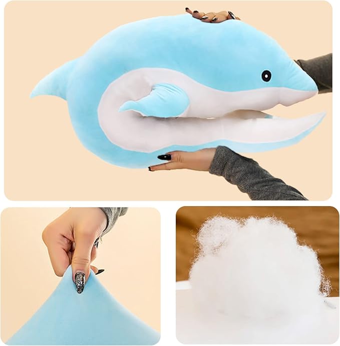 Somao Dolphin Stuffed Animals Plush Pillow Super Soft Sea Animal Plush Toys Dolls for Boys Girls Sleeping Cushion Gift (100cm/39.37in, Blue)