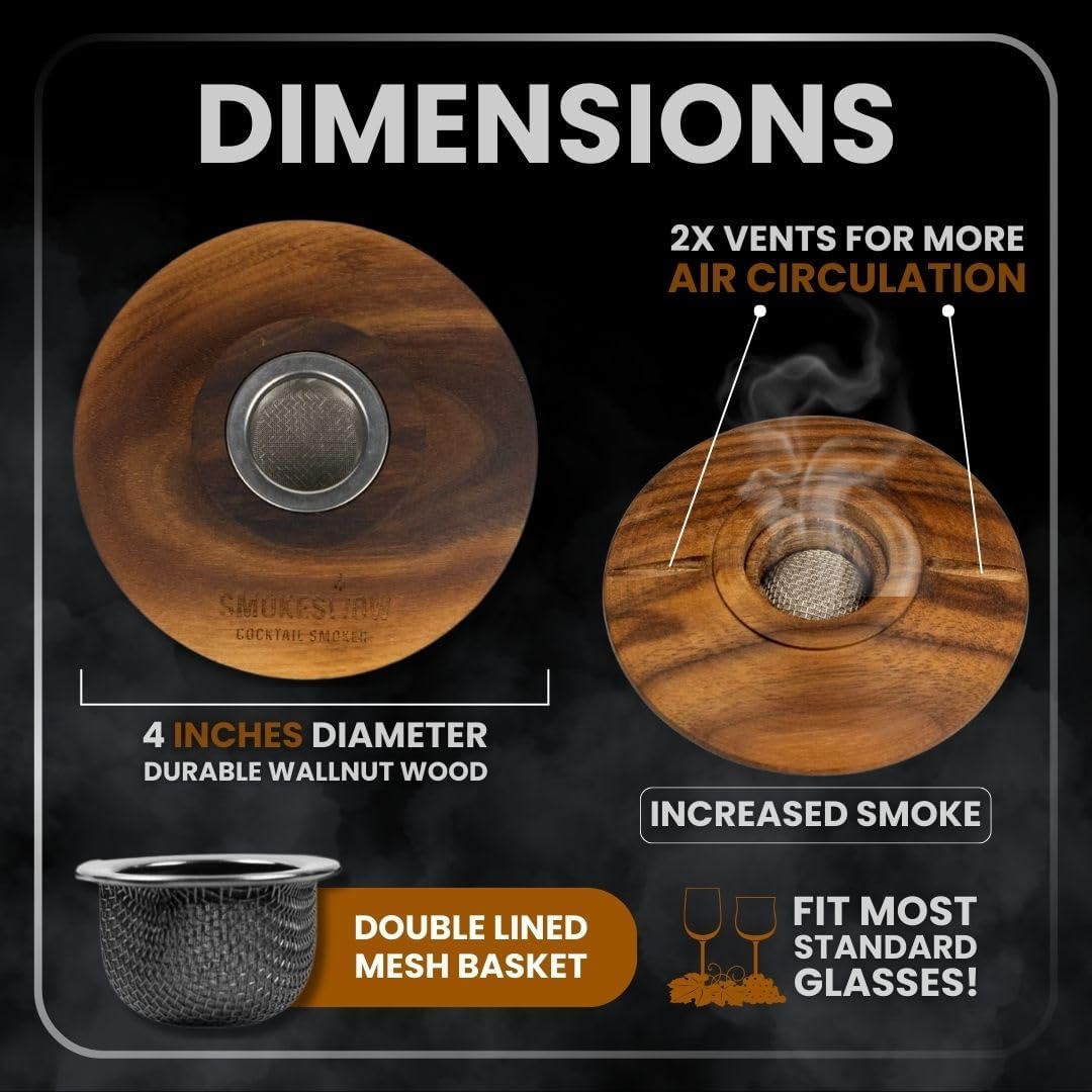 Premium Walnut Wood Cocktail Smoker with One 4 oz Tin of Wood Chips. Great for Whiskey & Old Fashion. Coated in Safe Food Natural Beeswax, Non-toxic Top by Smokeshow (Maple)