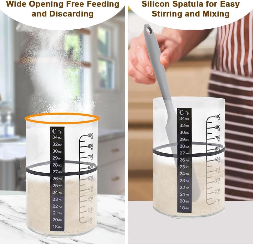 Pro Sourdough Bread Starter Kit - 34 oz sourdough jar with 5 unique features for the perfect sour dough bread & sourdough starter kit - baking supplies