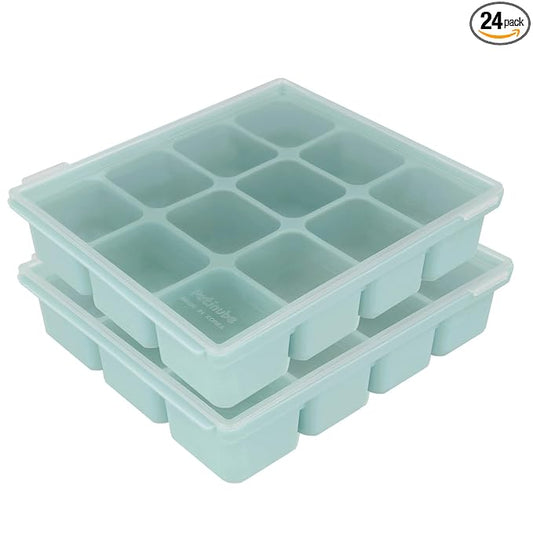 Baby Food Storage Silicone Cubes with Clip-On Lid Freezer Tray Baby Food Soups Purees Ice Safe Design Made in Korea(12cubes 1.5oz, Ocean Blue Set of 2)