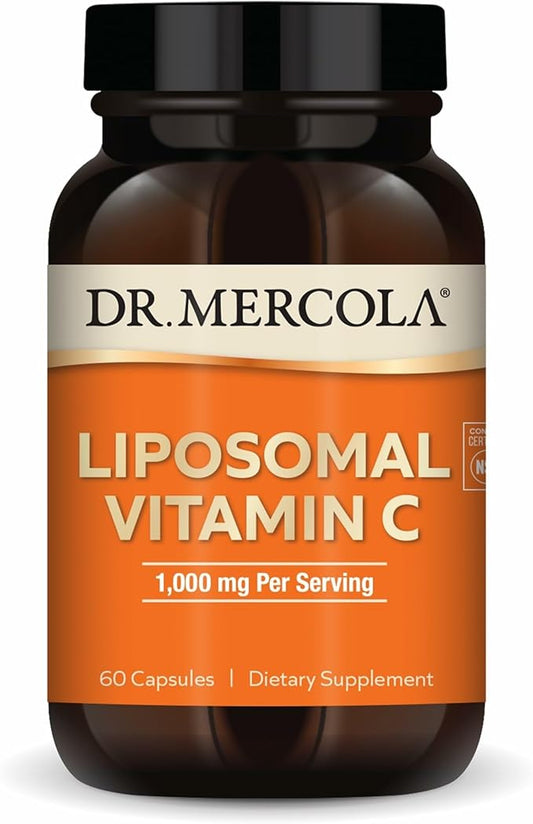 Dr. Mercola Liposomal Vitamin C - Brain, Heart, Eye & Immune Support - Provides 1,000 mg of Bioavailable Vitamin C - Non-GMO, Gluten-Free & Soy-Free - 60 Capsules (30 Servings)