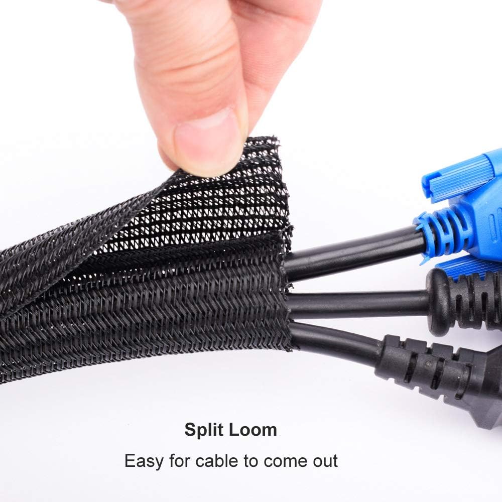 ZhiYo 6.6ft - 1/2 inch Cable Sleeve, Cord Wrap Wire Protector Tubing for Pets, PC Cable Wrap, Computer Cable Management Sleeve - Black
