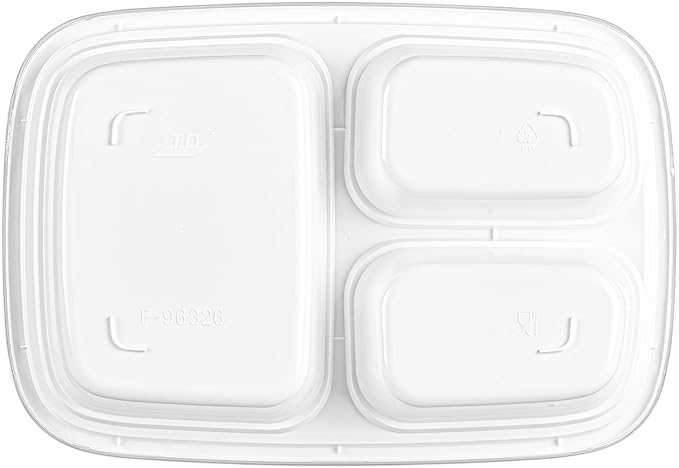 Asporto 26 Ounce Compartment Take Out Boxes, 50 Microwavable Meal Prep Containers - 3 Compartments, With Clear Plastic Lids, White Plastic Food Containers, Do Not Contain BPA - Restaurantware