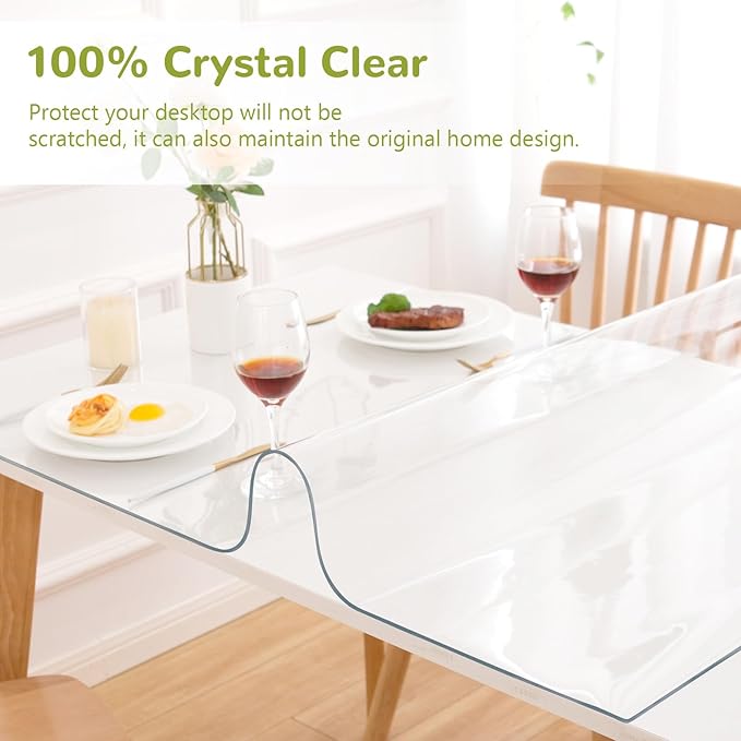 44 x 78 Inch Clear Table Cover Protector, Clear Table Protector for Dining Room Table, 1.5mm Plastic Table Cover, Waterproof Table Pad for Kitchen, Office