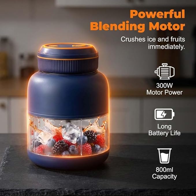Portable Wireless Juicer Cup, 44oz Personal Blender for Shakes and Smoothies, USB-C Rechargeable Cordless Travel Blender with Leakproof Drinking Lid, BPA-Free Cup for Gym Office Outdoor (Blue-28 Oz)