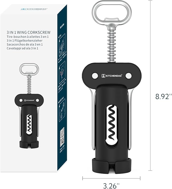 KITCHENDAO Rechargeable Electric Wine Aerator Dispenser and 3 in 1 Wing Corkscrew Wine Bottle Opener