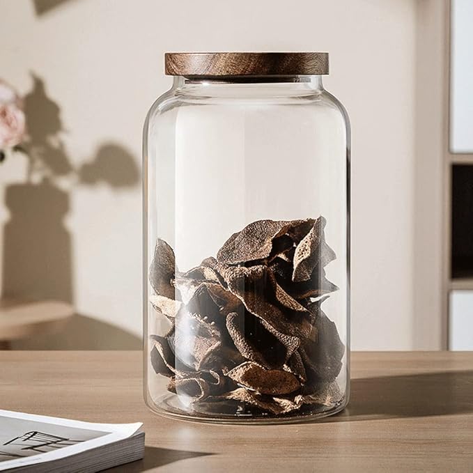Large Glass Jars with Airtight Wooden Lid, Food Storage Glass Canister, Clear Cereal Storage Container for Flour, Sugar, Coffee Beans, Snack (1 Gallon (4000ml))