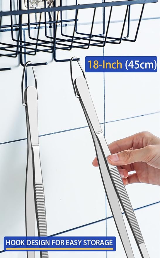 JETKONG 18 Inch (45cm) Extra Long Barbecue Tongs, Heavy Duty Giant Tweezer Tongs for Grilling and BBQ, Set of 2 (Round Tips)