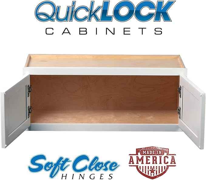 Quicklock RTA (Ready-to-Assemble) 42" Tall Wall Kitchen Cabinets - Shaker Style | 100% Hardwood | Made in America | Soft Close Hardware (Pure White, 24" D x 36" W x 24" H)