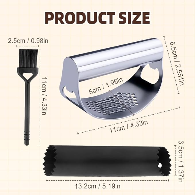 2025 New Stainless Steel Garlic Presser, Portable Manual Stainless Steel Garlic Press for Home Kitchen Utensils, Upgrade Rocker Crusher Masher with Garlic Peeling (2)