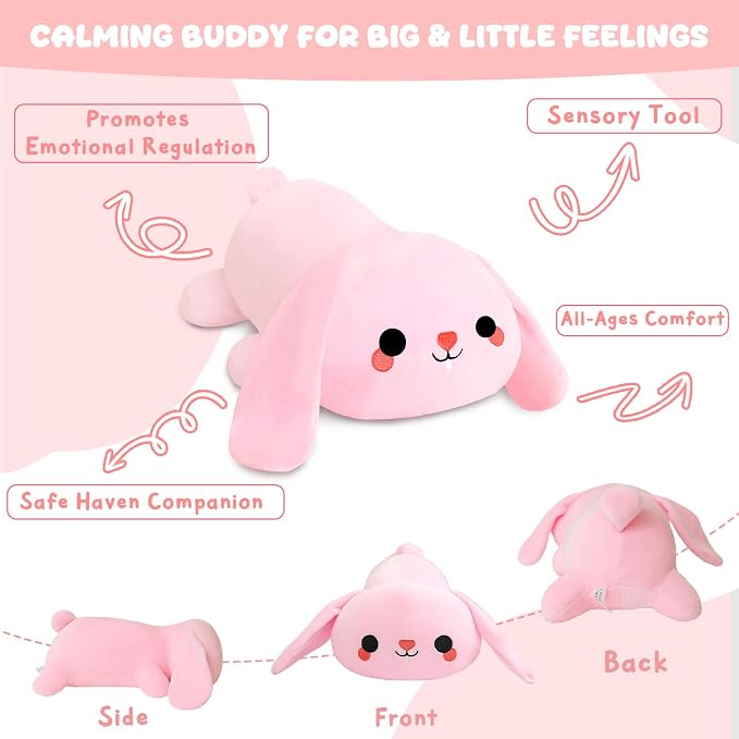 TOYSYM Weighted Stuffed Animals, 1.6 lbs Bunny Stuffed Animal with Weighted Beads, Cute Plush Toy Pillow Gifts for Adults Kids Boys Girls