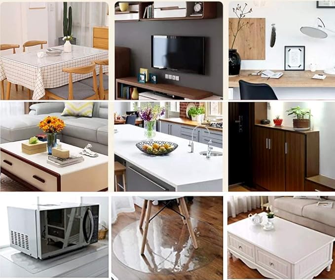 NECAUX Custom 48 x 60 Inch Clear Table Cover Protector, 1.5mm Thick Plastic Waterproof Heavy Duty Desk Mat Non-Slip Tablecloth Protective Pad for 5ft Dining Room Table, Conference Table, Countertop