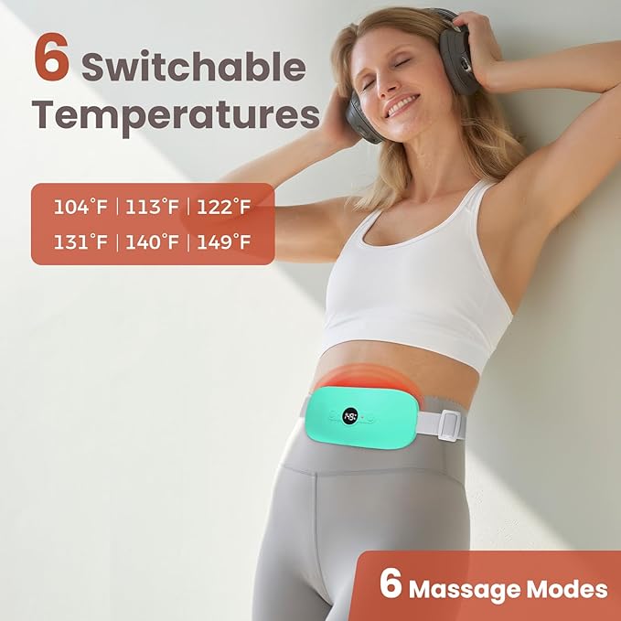 NOWWISH Heating Pad for Period Cramps Pain Relief, Portable Electric Cordless Menstrual Heating Pad Rechargeable with 6 Heat Levels and 6 Massage Modes, College Dorm Room Essentials for Girls, Green