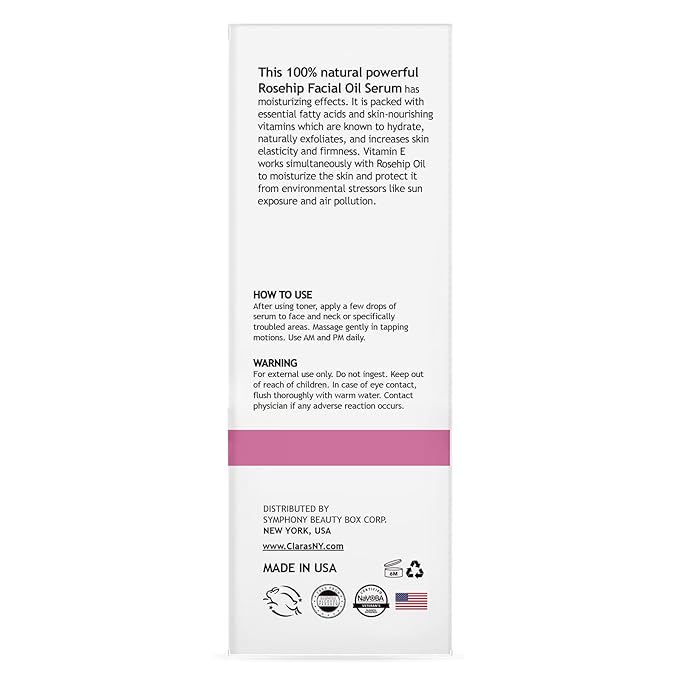 CLARA'S NEW YORK Glycolic Acid Facial Serum with Vitamin E for Exfoliating Smoothing Glowing Face Skin - Made in USA 30ml (1Fl/Oz) (Rose Hip)