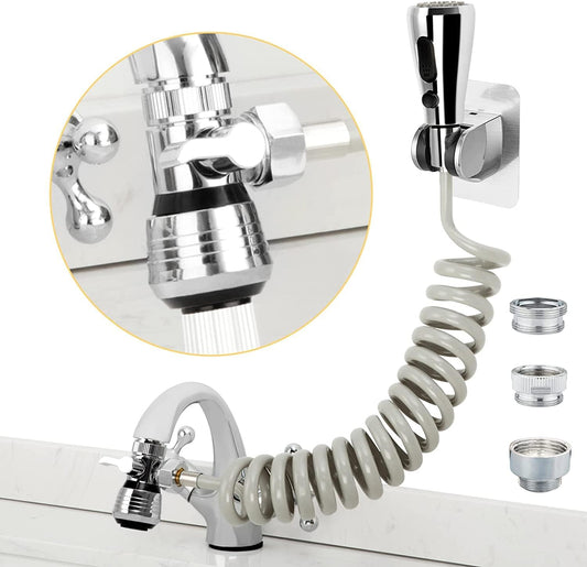 CECEFIN Kitchen Sink Sprayer Hose Attachment for Faucet, Kitchen Faucet Head Replacement w/ 79" Recoil Hose and Holder, Pressurized Water Saving Aerator & Diverter Valve, Faucet Sprayer Attachment Set