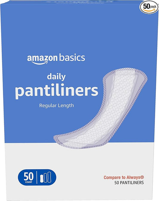 Amazon Basics Daily Pantiliner, Regular Length, Pads for Women, Unscented, 50 Count (Previously Solimo)