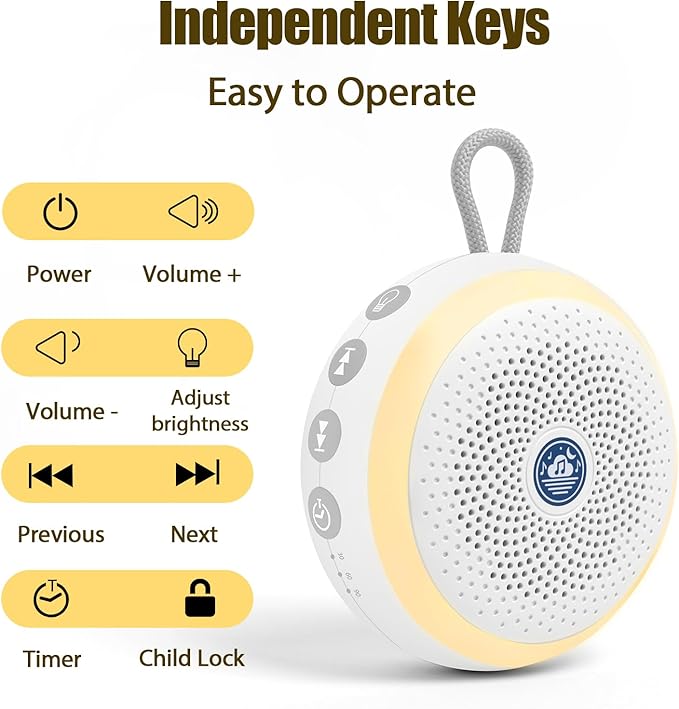 USB Rechargeable Baby Sound Machine with Night Light – 20 Calming Tracks, Lullabies & Rain Sounds | White Noise Baby Machine & Music Box for Newborns, Infants & Kids | Soothing Music, Sleep Sounds