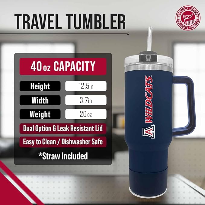 Campus Colors College & University 40 oz Travel Tumbler With Handle - Dual Option Lid With Straw - Vacuum Insulated Stainless Steel (Kentucky Wildcats - Royal)