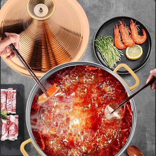 Large Stainless Steel Moroccan Tagine Pot - Non-Stick Casserole with Cone-Shaped Lid & 2 Handles, 30cm/11.8in, Elegant Gold Finish for Authentic Moroccan Cooking