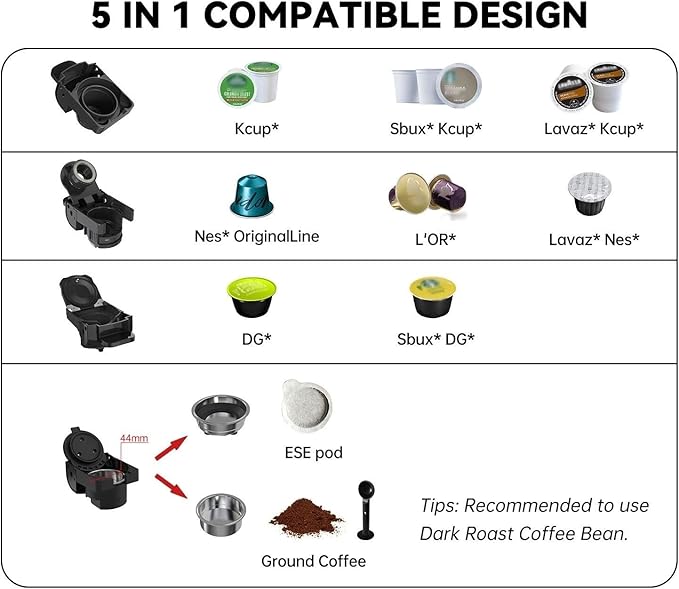 Multi-Capsule Coffee Maker, Hot/Cold Coffee Maker, Milk, ESE Pod Ground Coffee, Cafeteria, 19 Bar, 5 in 1 (Color : H2B WH, Size : CHINA_US)