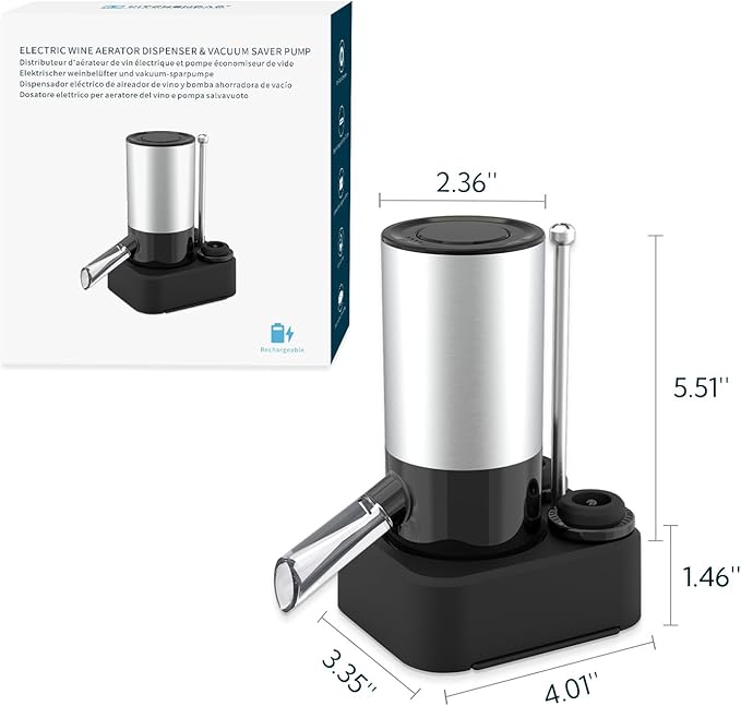 KITCHENDAO Rechargeable Electric Wine Aerator Dispenser and 3 in 1 Wing Corkscrew Wine Bottle Opener