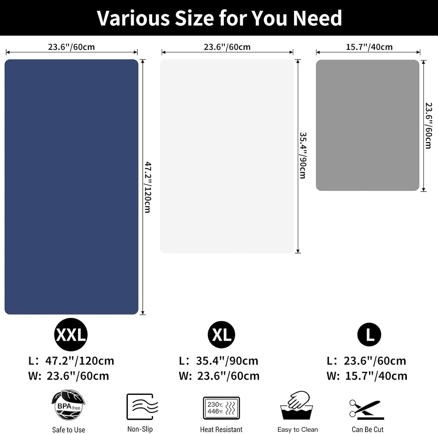 2MM Extra Thick Silicone Mats for Kitchen Counter, 35.4"x23.6" Kitchen Island Largest Heat-Resistant Baking Mat, Thicker Non-slip Desk Protect Mat, Multipurpose Countertop Protector (Bright Blue)