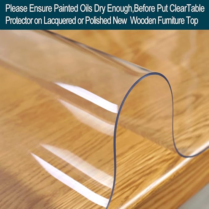 Custom 1.5mm Thick Crystal Clear PVC Table Pad for 4 Foot Tables 48 x 48 Inch Water Resistant Plastic Table Protector Rectangular Vinyl Non-Slip Desk Mat for Coffee Table, Writing Desk Outdoor Kitchen