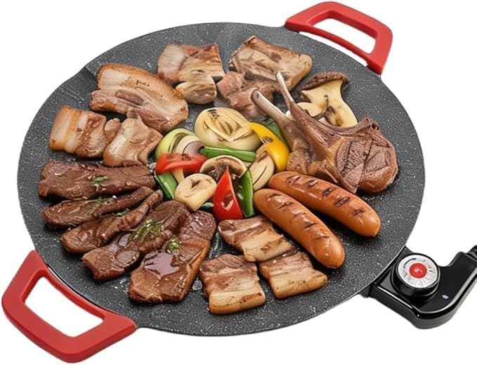 Non-Stick Electric Indoor Grill Pan, 2026 Upgraded Indoor Grills Electric Smokeless, Large Round Electric Griddle, Portable Electric KoreanBbq Grills, for Steaks, Pancakes, BBQ (16 inch)