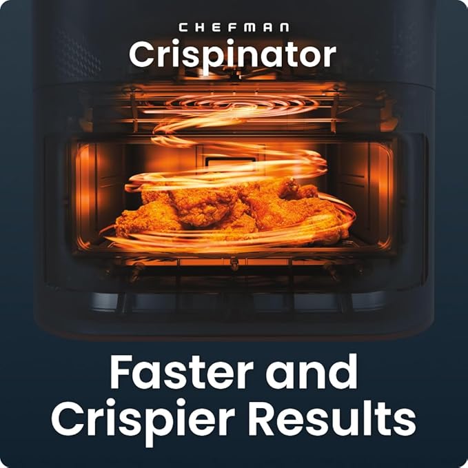 Chefman Crispinator Air Fryer 7-in-1 with 8 Qt Capacity, 450°F Max Temp & TurboFry Pro Technology for Fast, Even Results, Bake, Broil, Dehydrate, Viewing Window, Nonstick Ceramic-Coated Basket