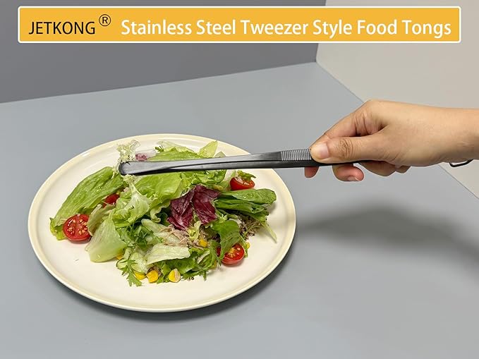 JETKONG 3 Pcs 9-Inch Serving Tweezer Tongs Kitchen Tweezers Stainless Steel Cooking Tweezers (9 9 9 Inch, Black)