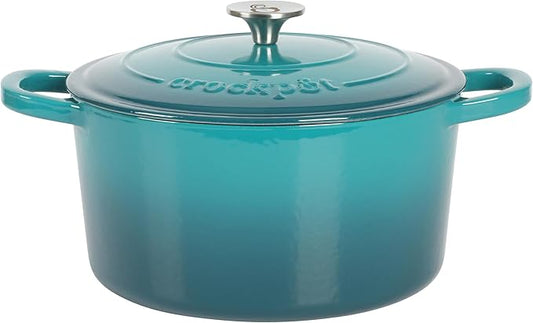 Crock-Pot Artisan 7-Quart Round Dutch Oven – Teal Ombre, Enameled Cast Iron Oven Safe Cookware