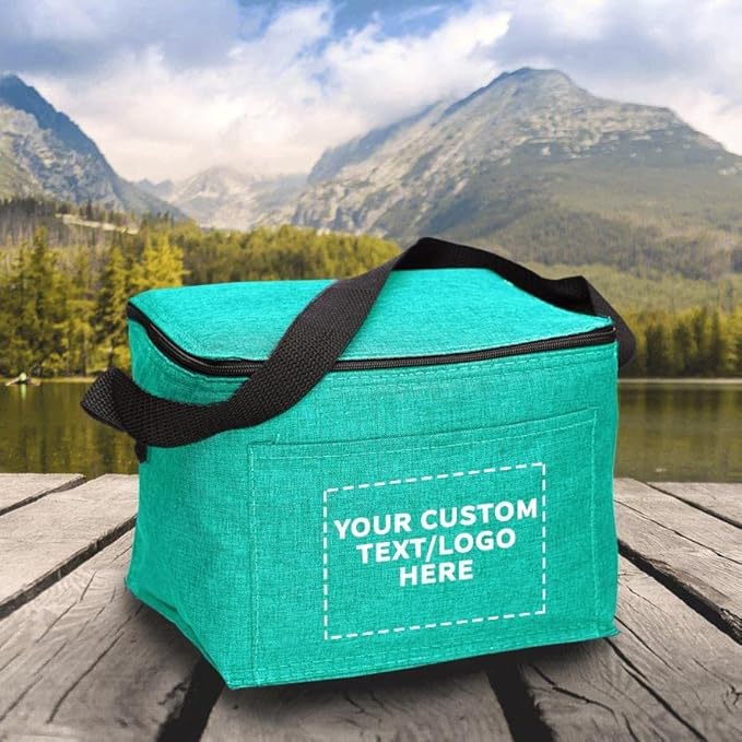 DISCOUNT PROMOS Custom Insulated Cooler Lunch Bag Set of 100, Personalized Bulk Pack - Perfect for Work, Travel, Outdoor Events - Mint