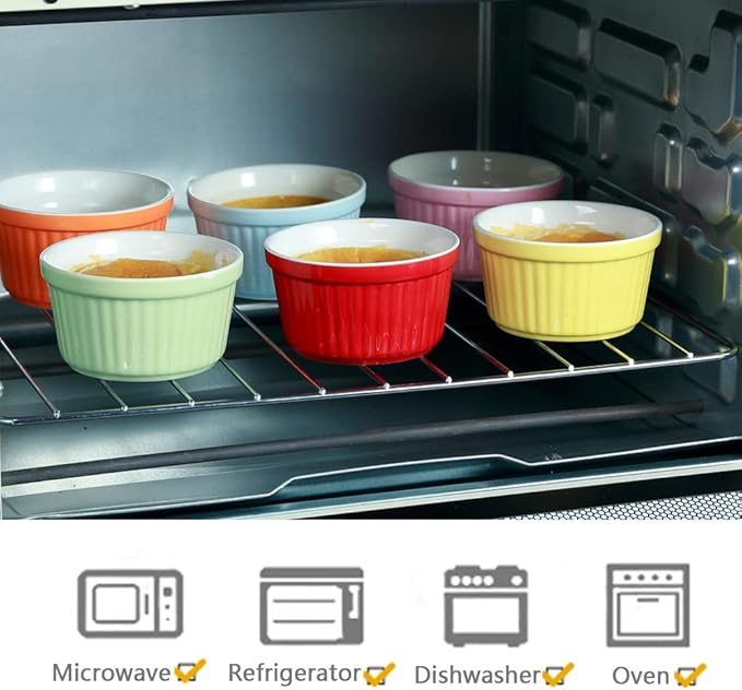 Ramekins 6oz Oven Safe,Creme Brulee Ramekin and Souffle Dishes,Porcelain Baking Bowls,Dipping Sauce Dish.Pudding Cups,Set of 6,Pink