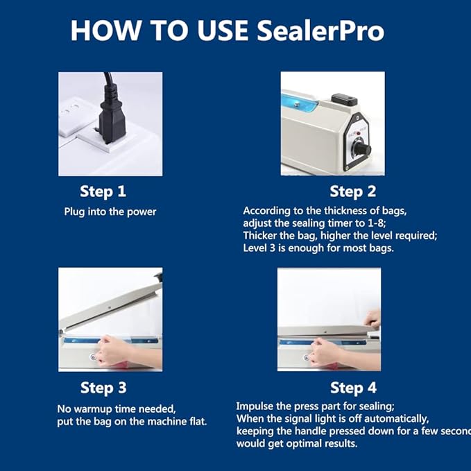 Sealer Pro, Patented 16-inch Impulse Heat Sealer, 5-mm Sealing Width Super Heavy Duty Bag Sealing Machine with Extra 2 Replacements, 1Fuse Included, WHITE