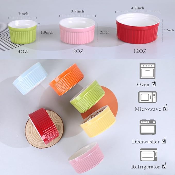 Ramekins 4oz,Creme Brulee Ramekins and Souffle Dishes,Porcelain Oven Safe Baking Bowls,Pudding Cups,Dipping bowl,Set of 6,Pink.