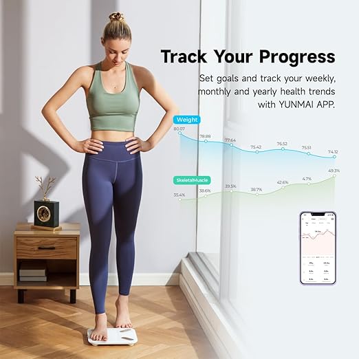 Yunmai Smart Scale with BMI, Body Fat, Muscle Mass, Digital Weight Body Fat Scale Mini, 13 Body Composition Scale Bluetooth Health Apps Compatible, Rechargeable 400lb